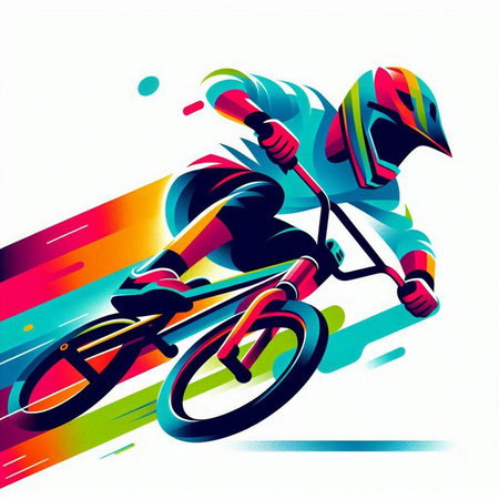 cycling rider with helmet and helmet on colorful background, vector illustrationのイラスト素材