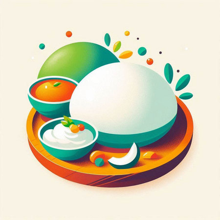Illustration of indian food, dahi vada on colorful backgroundのイラスト素材