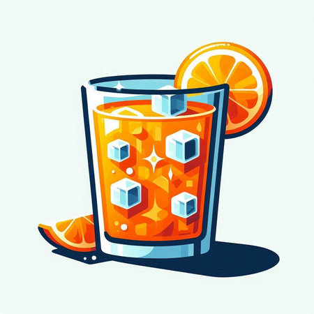 Cocktail with ice cubes and orange slice. Vector illustration.のイラスト素材