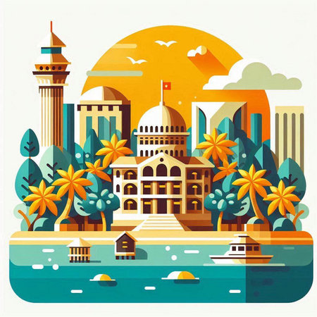 Flat style vector illustration of the famous landmark of Istanbul, Turkey.のイラスト素材