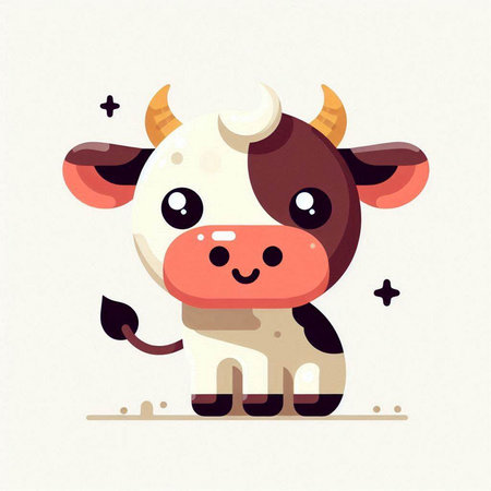 Cute cartoon cow. Vector illustration in flat style. Cute farm animal.のイラスト素材