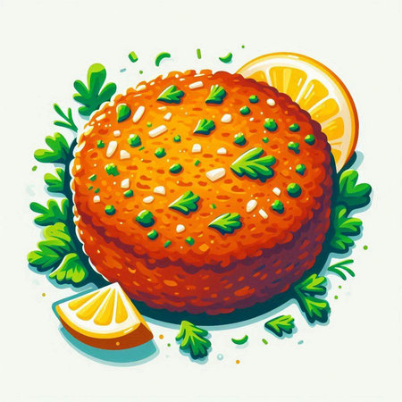 Illustration of a carrot cake with parsley on a white backgroundのイラスト素材