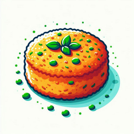 Illustration of a round orange cake with mint leaves on a white backgroundのイラスト素材