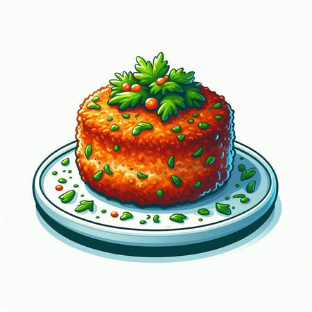 Illustration of a delicious carrot cake with parsley on a plateのイラスト素材