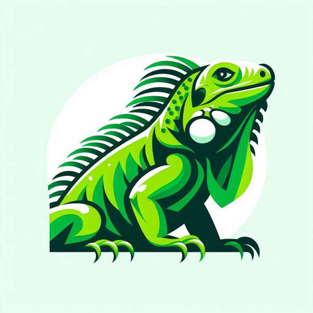 Green iguana on a white background. Vector illustration of a green iguana.のイラスト素材