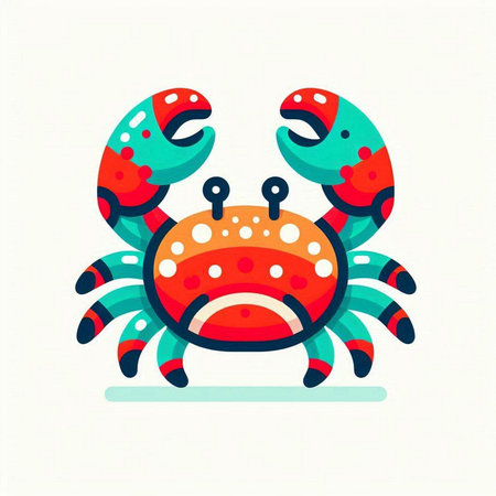 Cute cartoon crab isolated on white background. Vector illustration in flat style.のイラスト素材