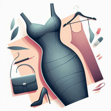 Vector illustration of a woman's dress and accessories on a hangerのイラスト素材