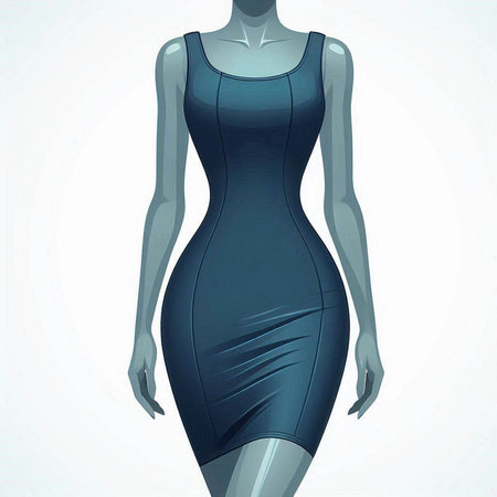 Fashionable female body in a black dress. Vector illustration.のイラスト素材