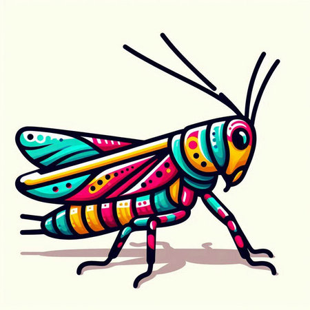 Colorful cartoon grasshopper isolated on white background. Vector illustration.のイラスト素材