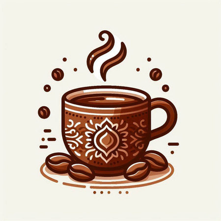 Coffee cup and coffee beans. Hand drawn vector illustration.のイラスト素材