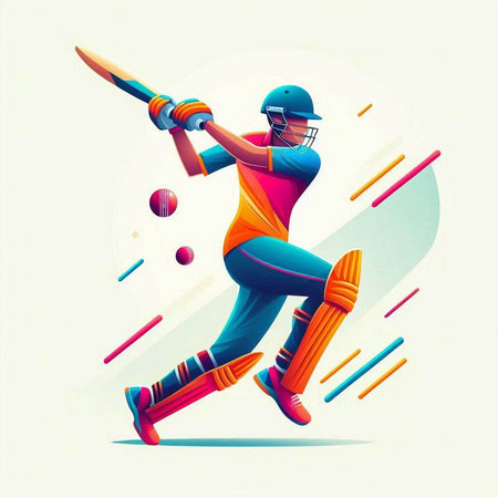 Cricket player in action with bat and ball. Vector illustration.のイラスト素材