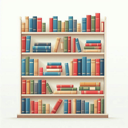 Bookshelf with books on white background. 3d vector illustration.のイラスト素材