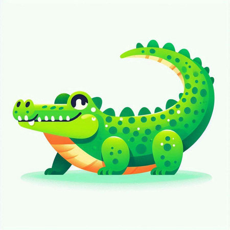 Crocodile cartoon vector illustration. Cute green crocodileのイラスト素材