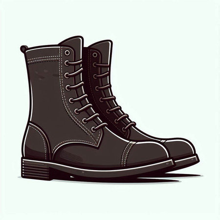 Vector illustration of a pair of black leather boots on white background.のイラスト素材