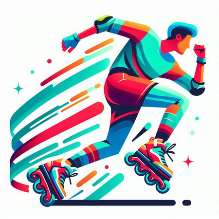 Roller skating vector illustration. Colorful illustration of roller skater.のイラスト素材