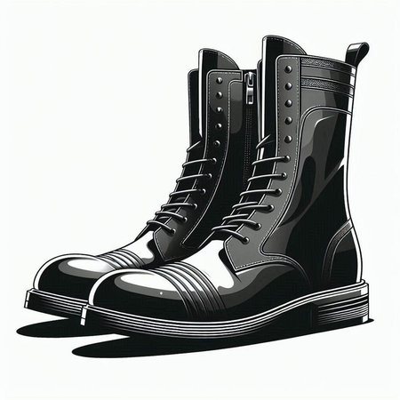 Vector illustration of a pair of black boots on a white background.のイラスト素材
