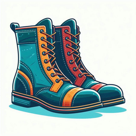 Hiking boots. Colorful vector illustration. Isolated on white background.のイラスト素材