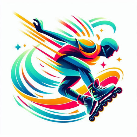 Skateboarder with roller skates on colorful background, vector illustrationのイラスト素材