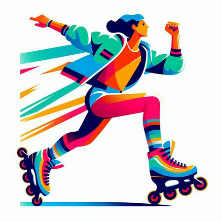 Roller skating woman. Vector illustration of a roller skater.のイラスト素材