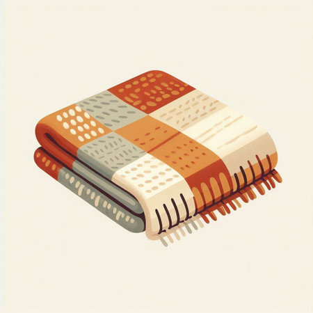 illustration of a hand-knitted plaid in retro styleのイラスト素材