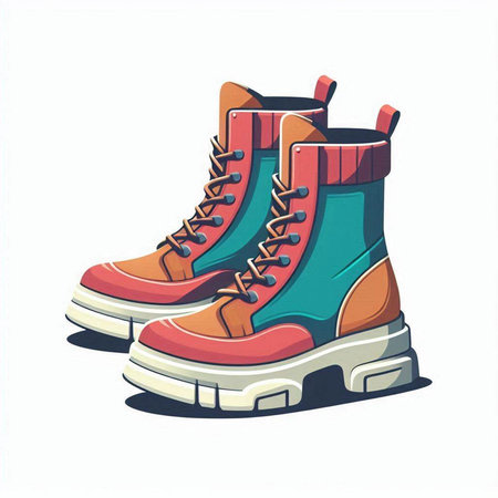 Vector illustration of a pair of hiking boots on a white background.のイラスト素材