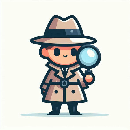 Cute detective boy with magnifying glass. Vector illustration in cartoon style.のイラスト素材