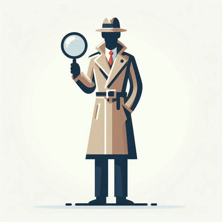Vector illustration of detective with magnifying glass in flat design style.のイラスト素材