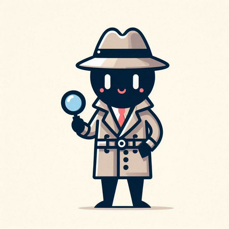 Cartoon detective with magnifying glass. Vector illustration of detective.のイラスト素材