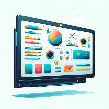 Illustration of a computer monitor with infographics elements. Vector illustration.のイラスト素材