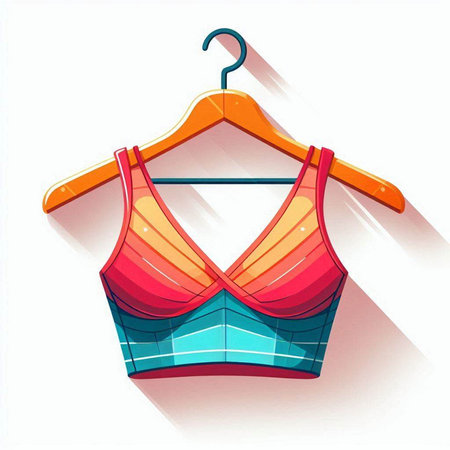 Illustration of a colorful swimsuit on a hanger on a white backgroundのイラスト素材