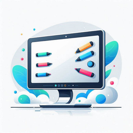 Illustration of computer with pencils on the screen, vector illustrationのイラスト素材