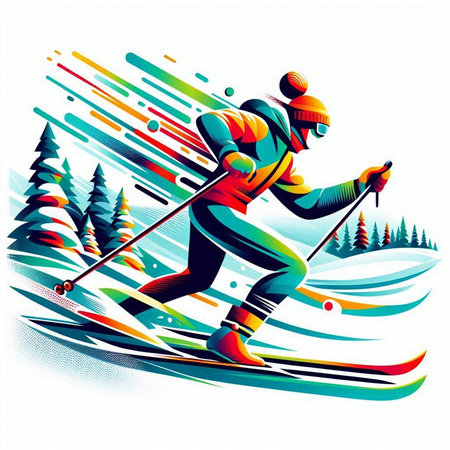 Cross-country skiing - abstract vector illustration for your graphic design.のイラスト素材
