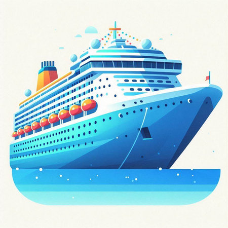 Cruise ship in the sea. Vector illustration on white background.のイラスト素材