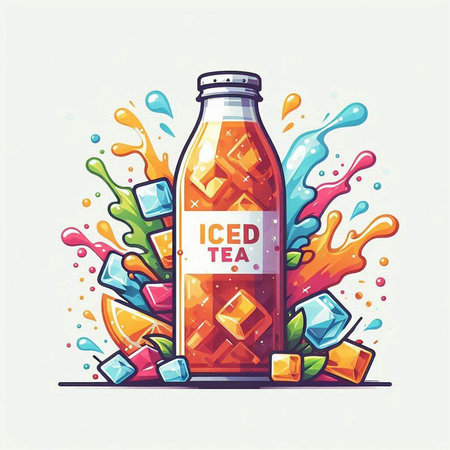 Bottle of cola with ice cubes and splashes. Vector illustration.のイラスト素材