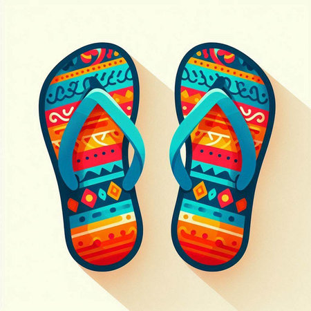 Colorful flip flops with abstract ethnic ornament. Vector illustration.のイラスト素材