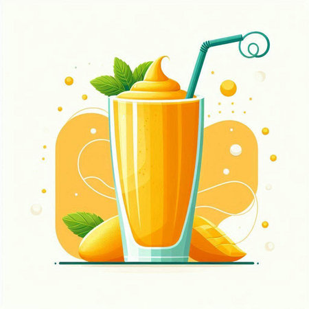 Mango smoothie in a glass with a straw. Vector illustration.のイラスト素材