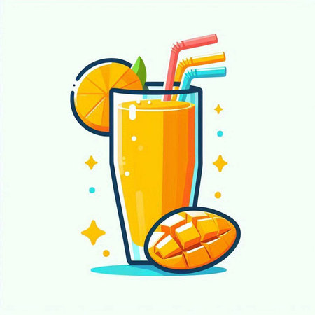 Orange juice in a glass with straws and a slice of orange. Vector illustration.のイラスト素材