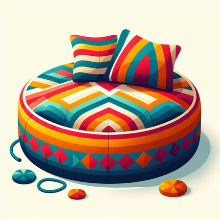 illustration of a colorful sofa with pillows on a white backgroundのイラスト素材