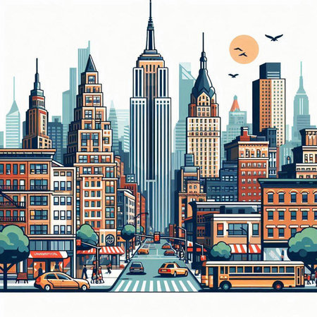 New York City, USA. Skyscrapers and streets. Vector illustration.のイラスト素材