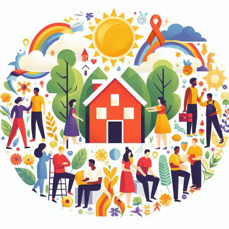 World health day concept with people in circle shape. Vector illustration.のイラスト素材