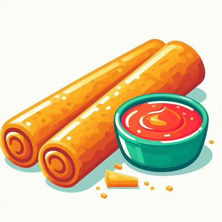 Crispy corn sticks with ketchup and mustard. Vector illustration.のイラスト素材