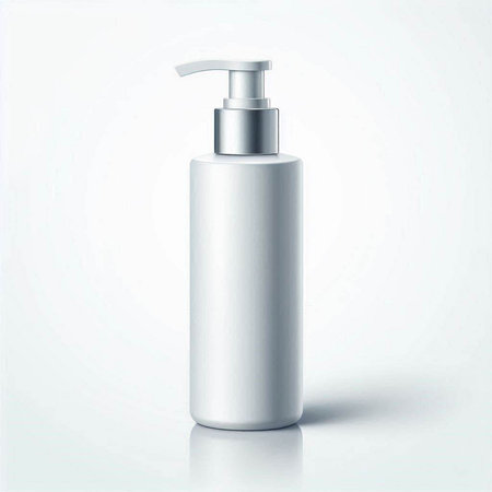 White cosmetic bottle with dispenser pump on a white background. Vector illustration.のイラスト素材