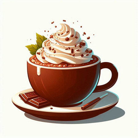 Cup of coffee with whipped cream and chocolate. Vector illustration.のイラスト素材