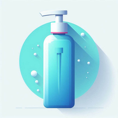 Vector illustration of a bottle of liquid soap on a blue background.のイラスト素材