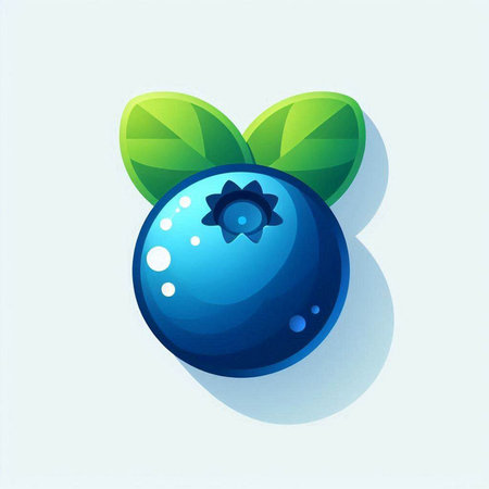 Blueberry icon. Vector illustration of a blueberry with leaves.のイラスト素材