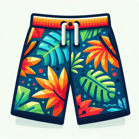 Vector illustration of summer shorts with tropical leaves on a white background.のイラスト素材