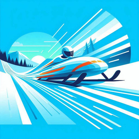 Snowmobile on the road in the mountains. Winter sports. Vector illustration.のイラスト素材