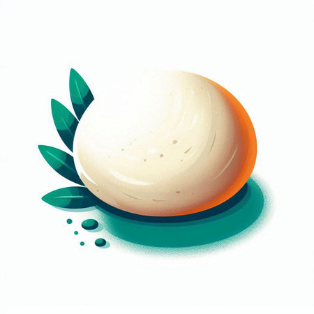 Illustration of a Mozzarella Cheese with Olive Leaves on White Backgroundのイラスト素材