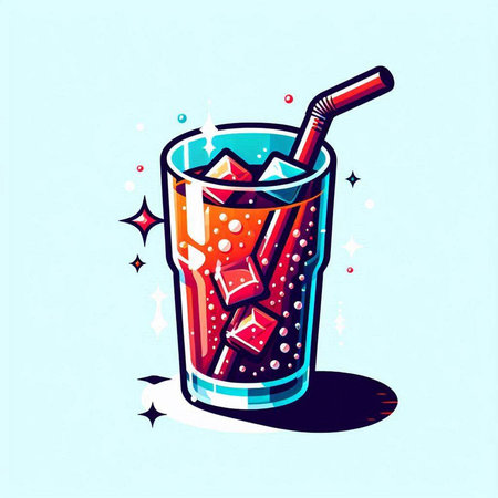 Cocktail illustration with ice cubes and straw. Colorful vector illustration.のイラスト素材