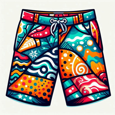 Shorts with colorful patterns. Hand drawn illustration for your design.のイラスト素材